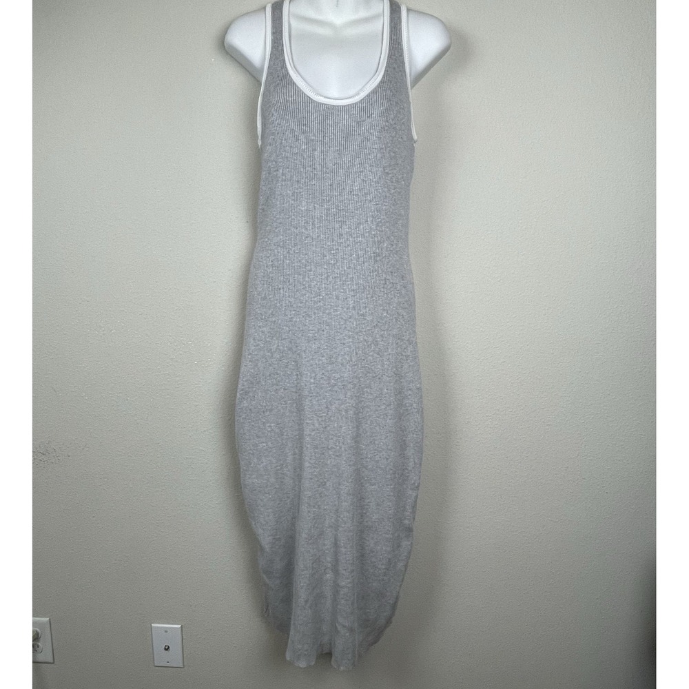 Caroline Constas Knit Midi Dress Size S Gray White Contrast Trim Stretch Bodycon